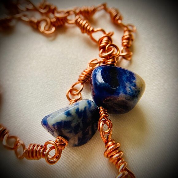 Copper chain links Lapis Lasuli Set of Two Bracelets, relationship gift - Picture 14 of 16